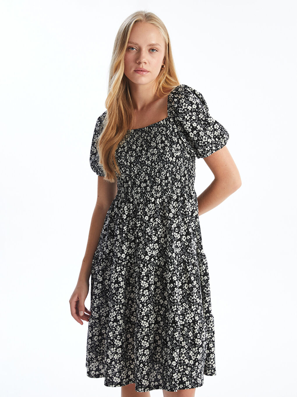 Square Collar Floral Women's Dress -S57022Z8-LQJ
