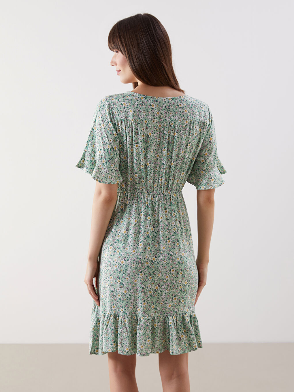 LCW Comfort Doppelreihiger Kragen Blumenkleid für Damen -S57024Z8-LRF