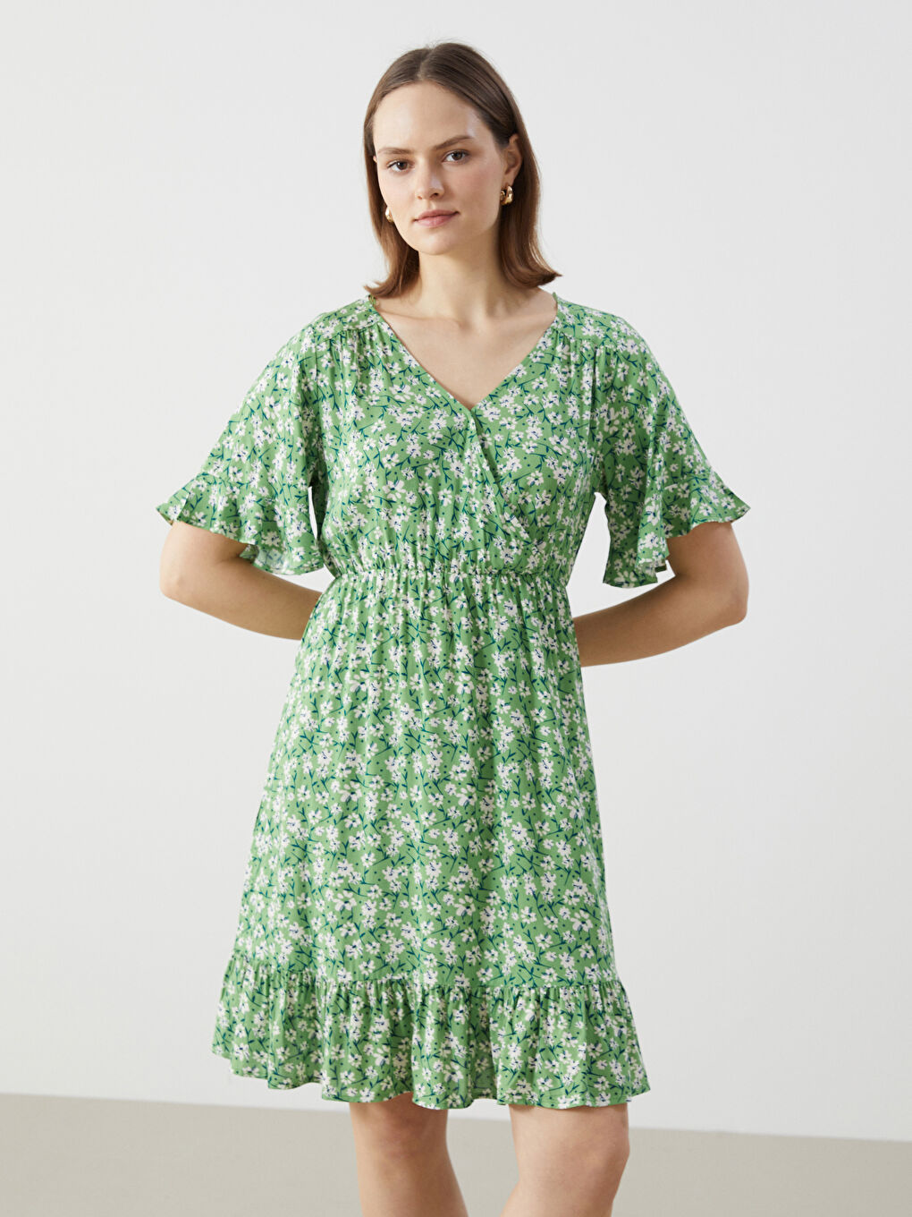 Double Breasted Collar Floral Women's Dress -S57024Z8-LRR