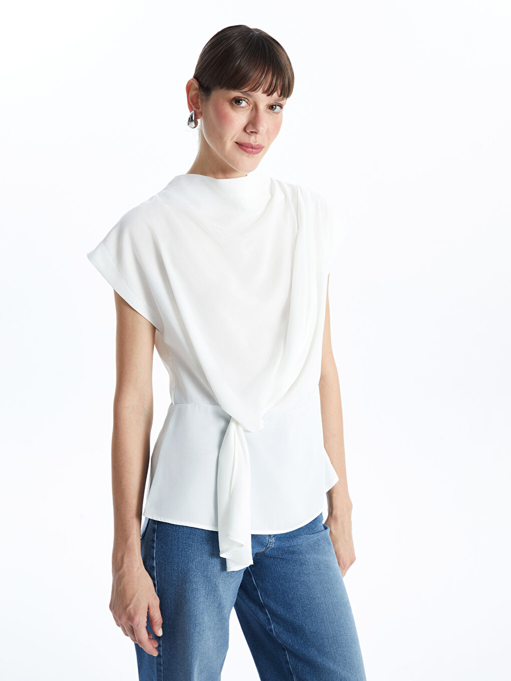 Cowl Neck Plain Crepe Women's Blouse -S57060Z8-FEW