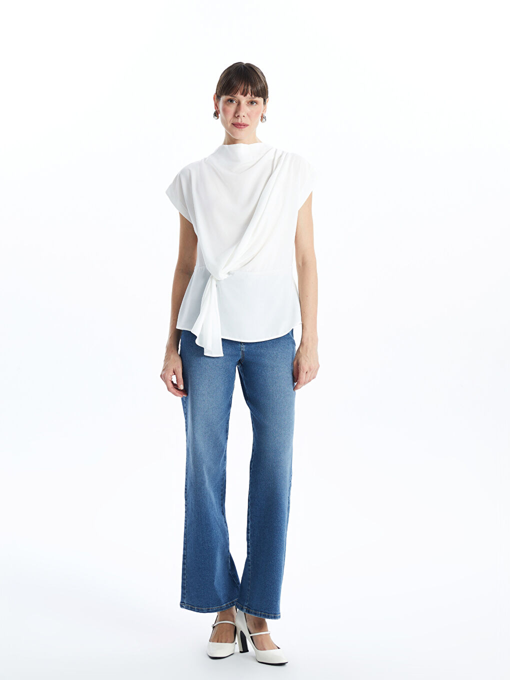 Cowl Neck Plain Crepe Women's Blouse -S57060Z8-FEW