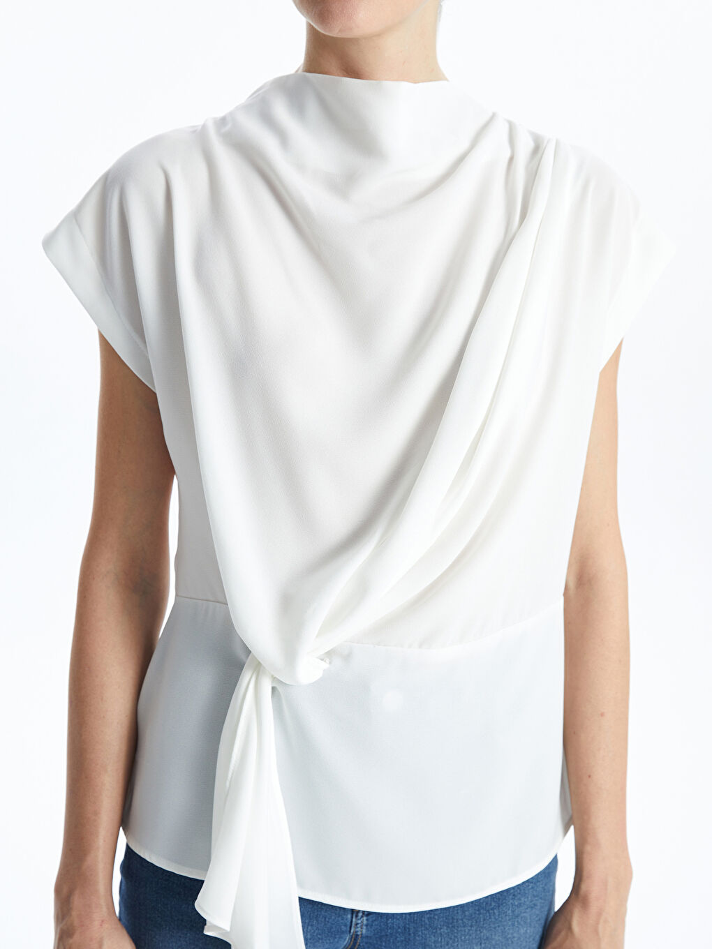 Cowl Neck Plain Crepe Women's Blouse -S57060Z8-FEW