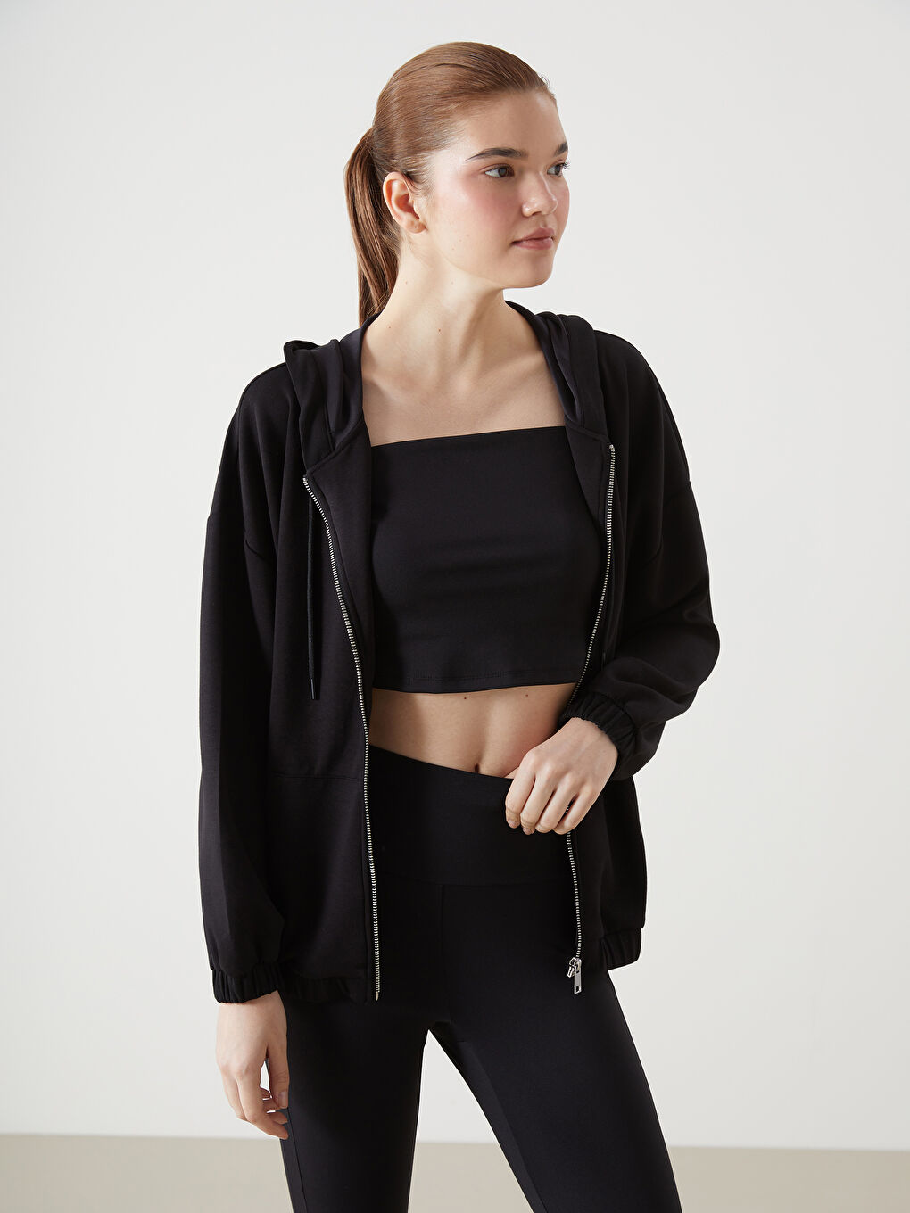 XSIDE ACTIVE Kapüşonlu Oversize Kadın Fermuarlı Sweatshirt -S57090Z8-CVL