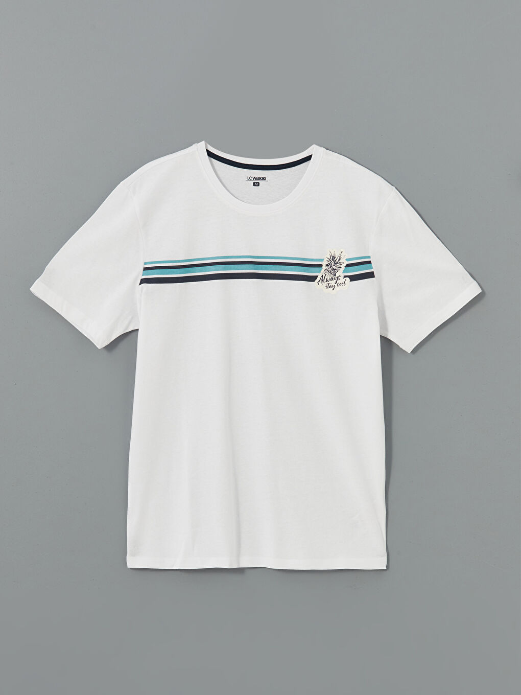 Beyaz Bisiklet Yaka Baskılı Erkek Pijama Üst