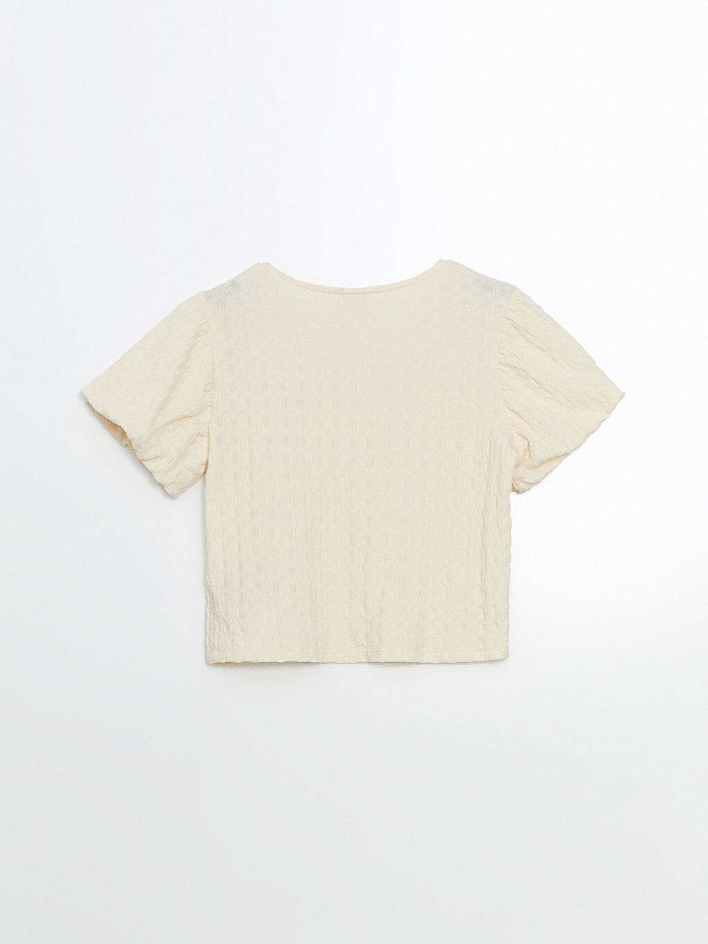 გოგოს მაისური მრგვალი ყელით და ბაფთის დეტალით-1