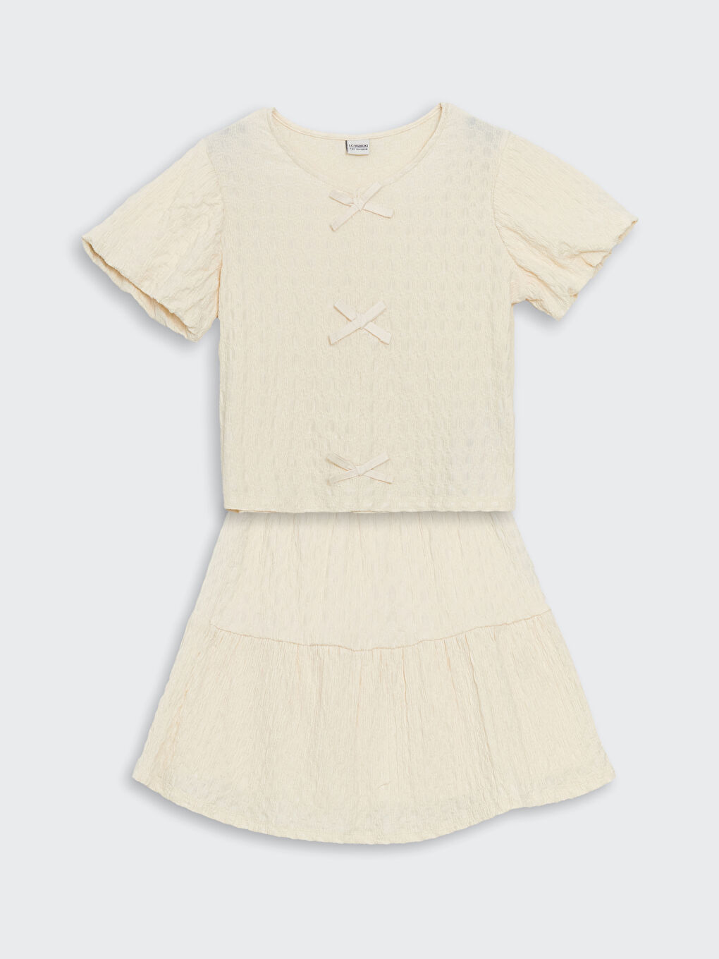 Crew Neck Bow Detail Girl'S Blouse And Skirt -S57140Z4-FRC