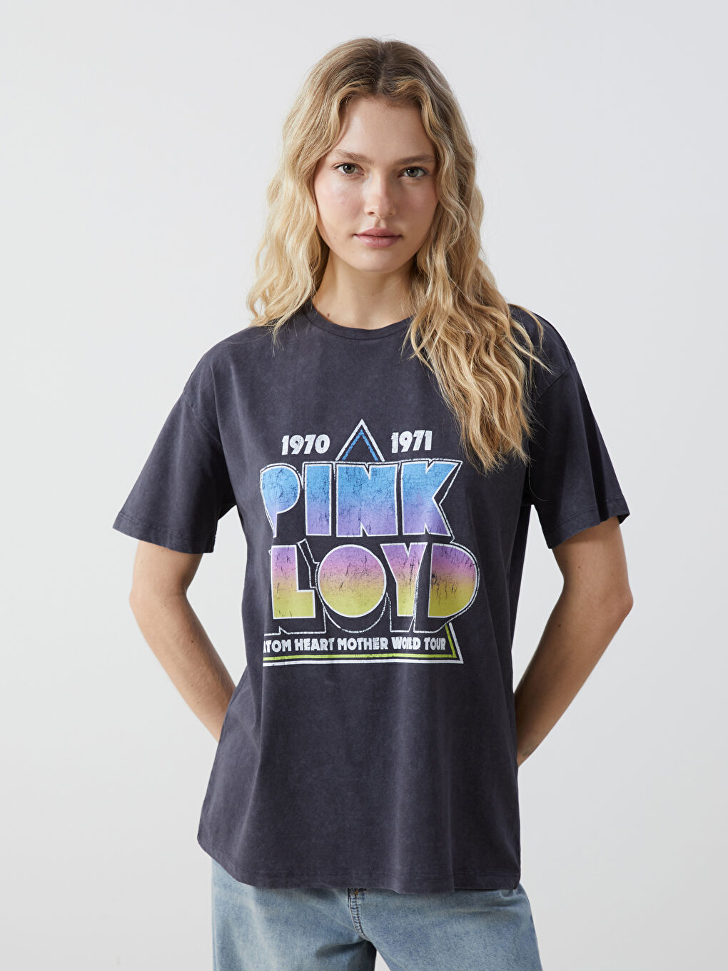 Crew Neck Pink Floyd Print Women’S T-Shirt -S57142Z8-RFL