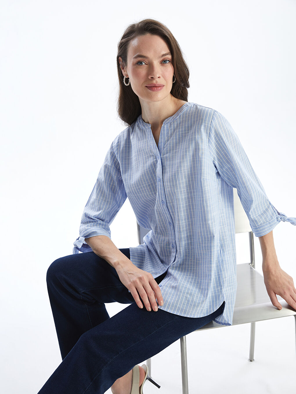 Striped Poplin Women's Shirt -S57163Z8-LEN