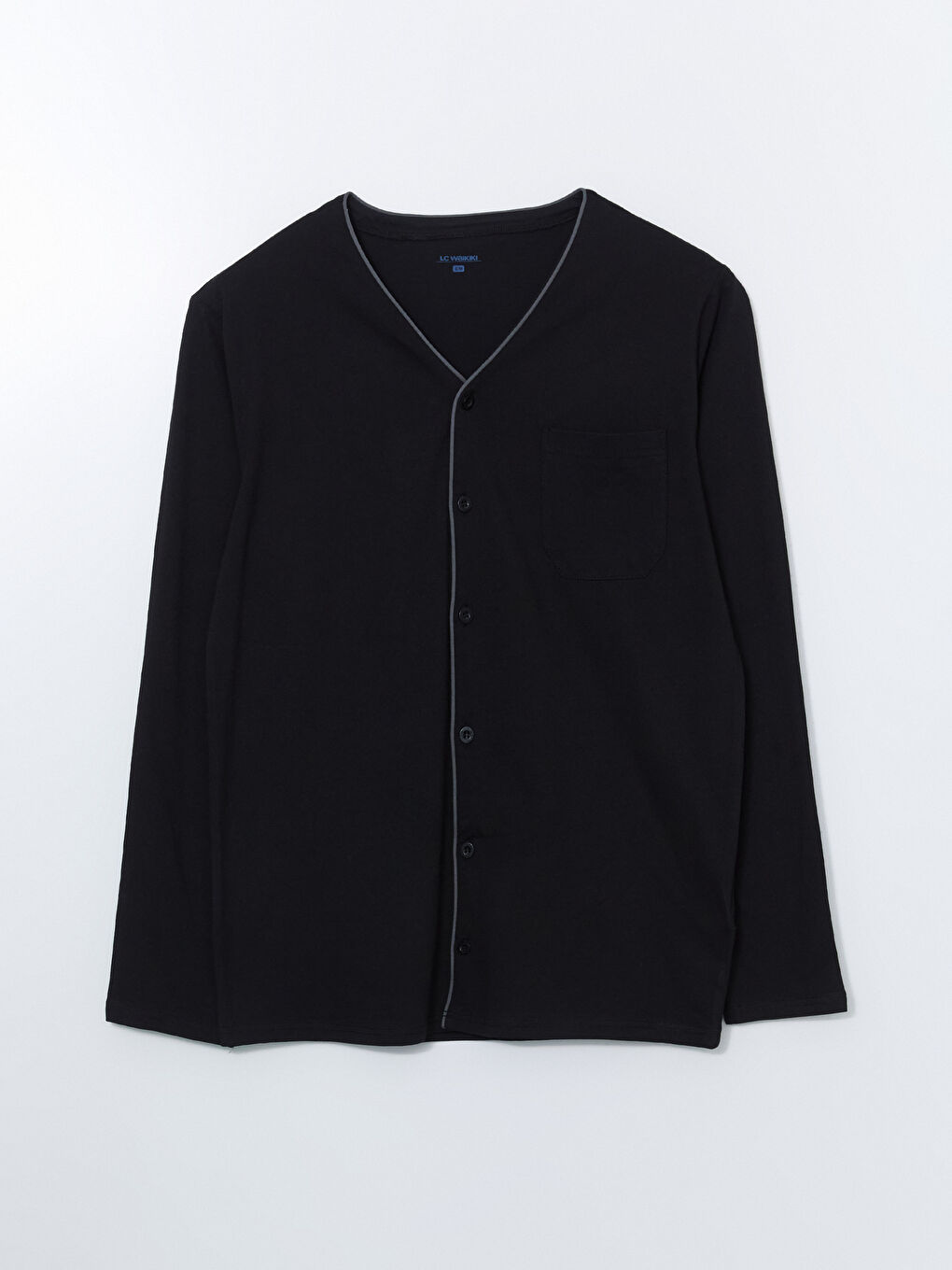 Siyah V Yaka Uzun Kollu Erkek Pijama Üst