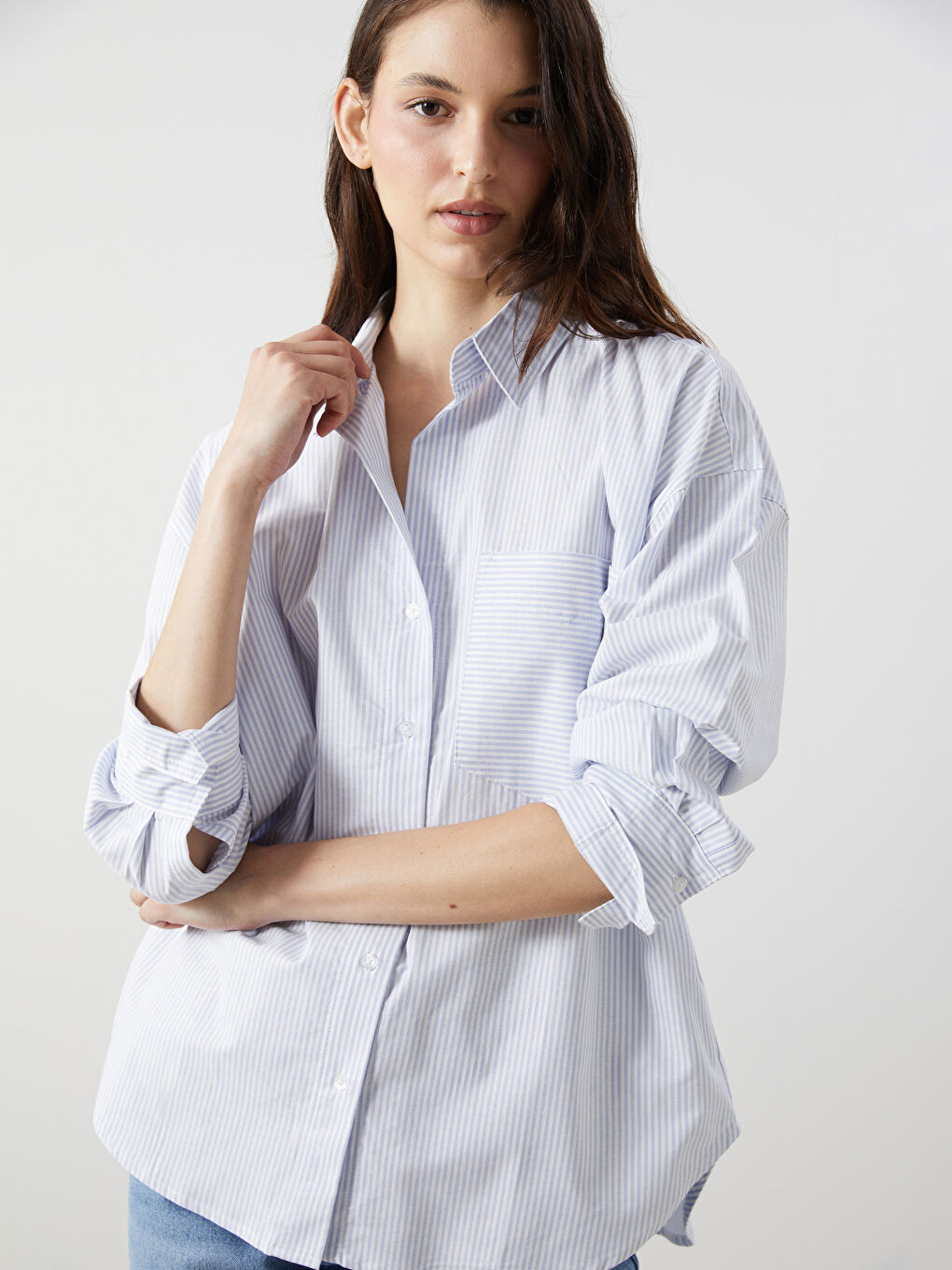 Loose Fit Oxford Pocket Women's Shirt -S57183Z8-LEN