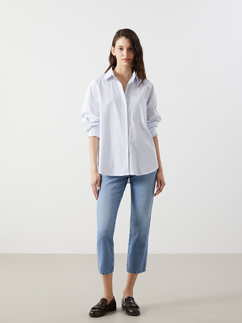 Loose Fit Oxford Pocket Women's Shirt -S57183Z8-LEN