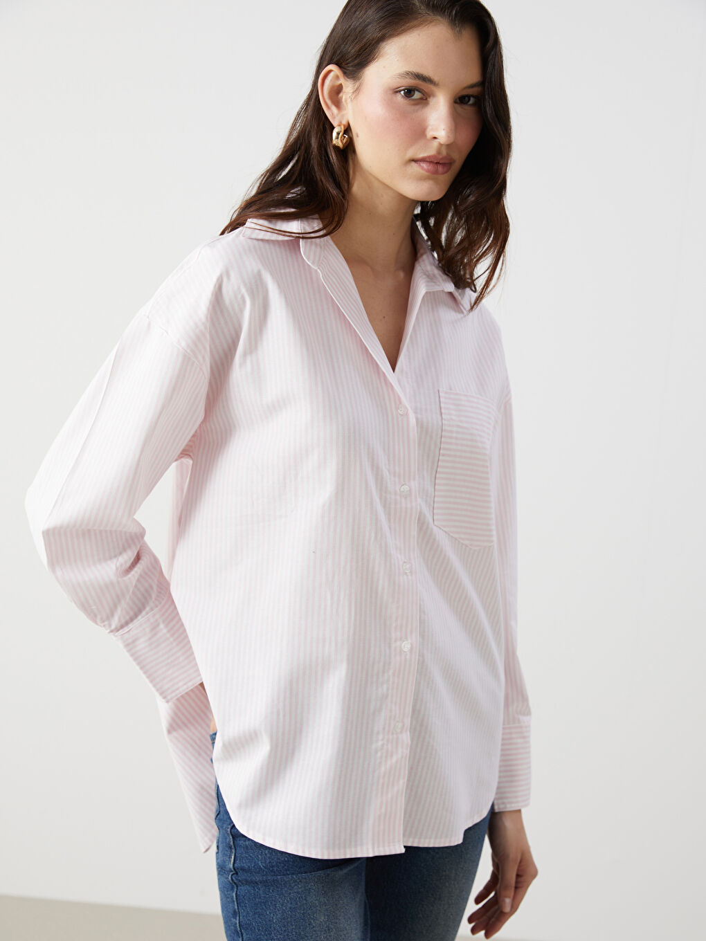 Loose Fit Oxford Pocket Women's Shirt -S57183Z8-LHK