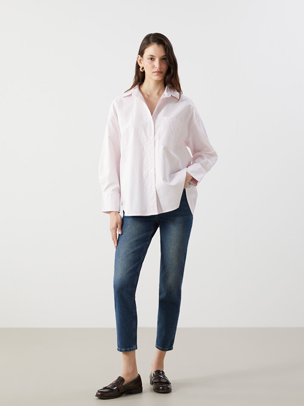 Loose Fit Oxford Pocket Women's Shirt -S57183Z8-LHK