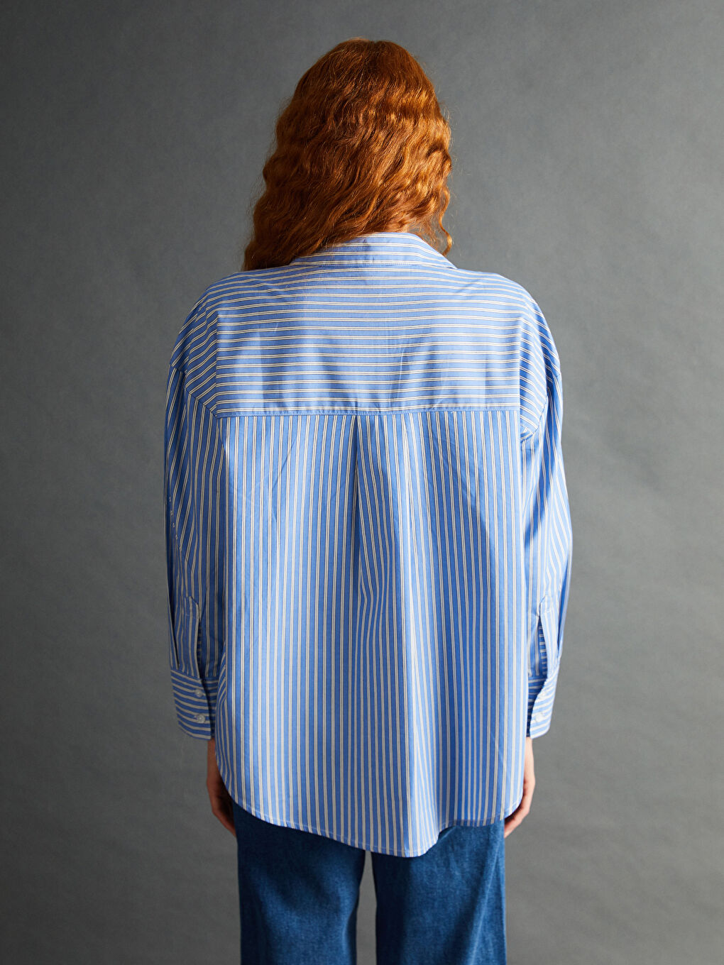 LCW Vision Striped Oversize Poplin Women's Shirt -S57184Z8-LEN