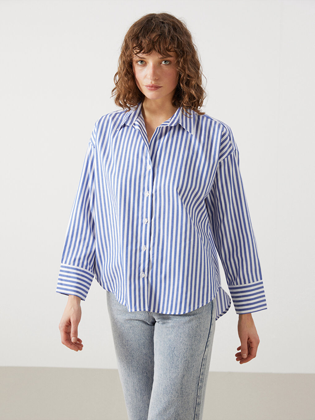 Striped Oversize Poplin Women's Shirt -S57189Z8-LEN
