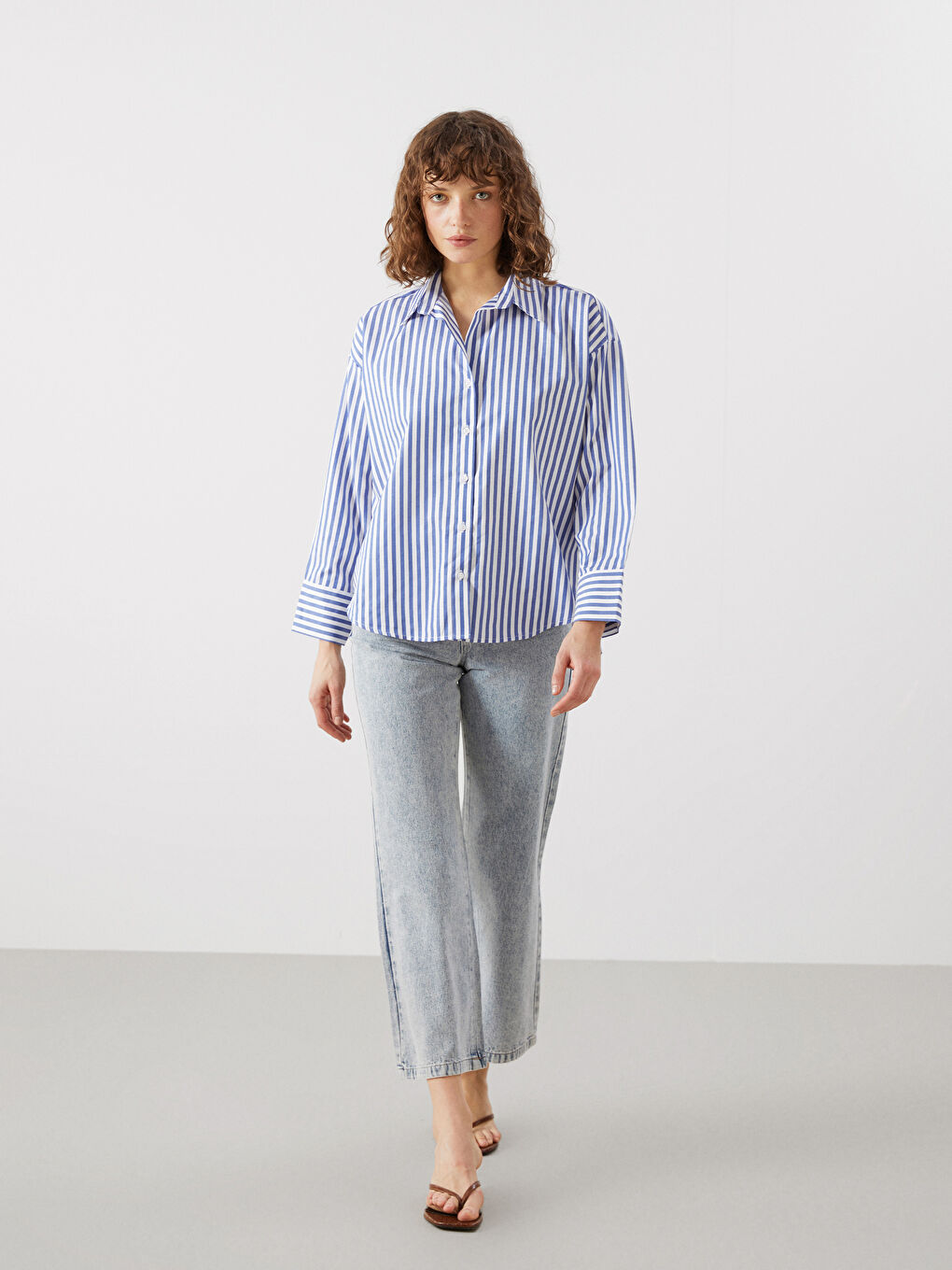 Striped Oversize Poplin Women's Shirt -S57189Z8-LEN
