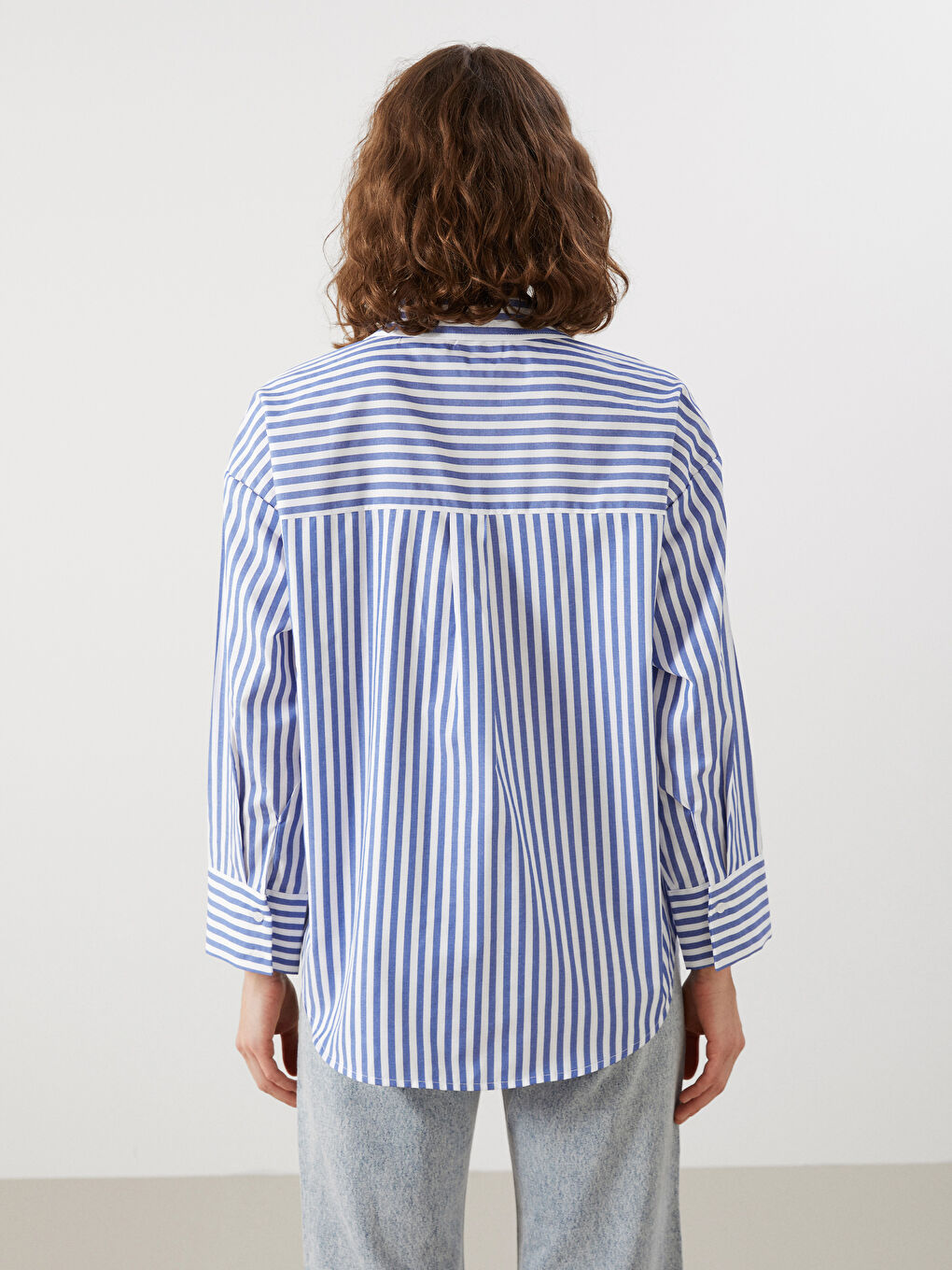 Striped Oversize Poplin Women's Shirt -S57189Z8-LEN
