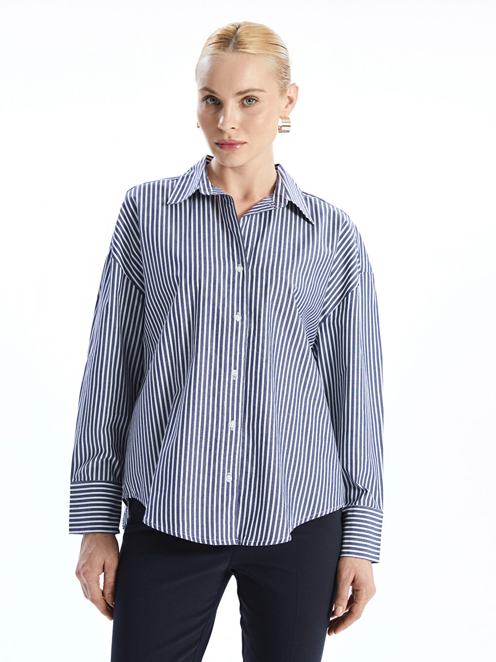 Striped Oversize Poplin Women's Shirt -S57189Z8-LGS