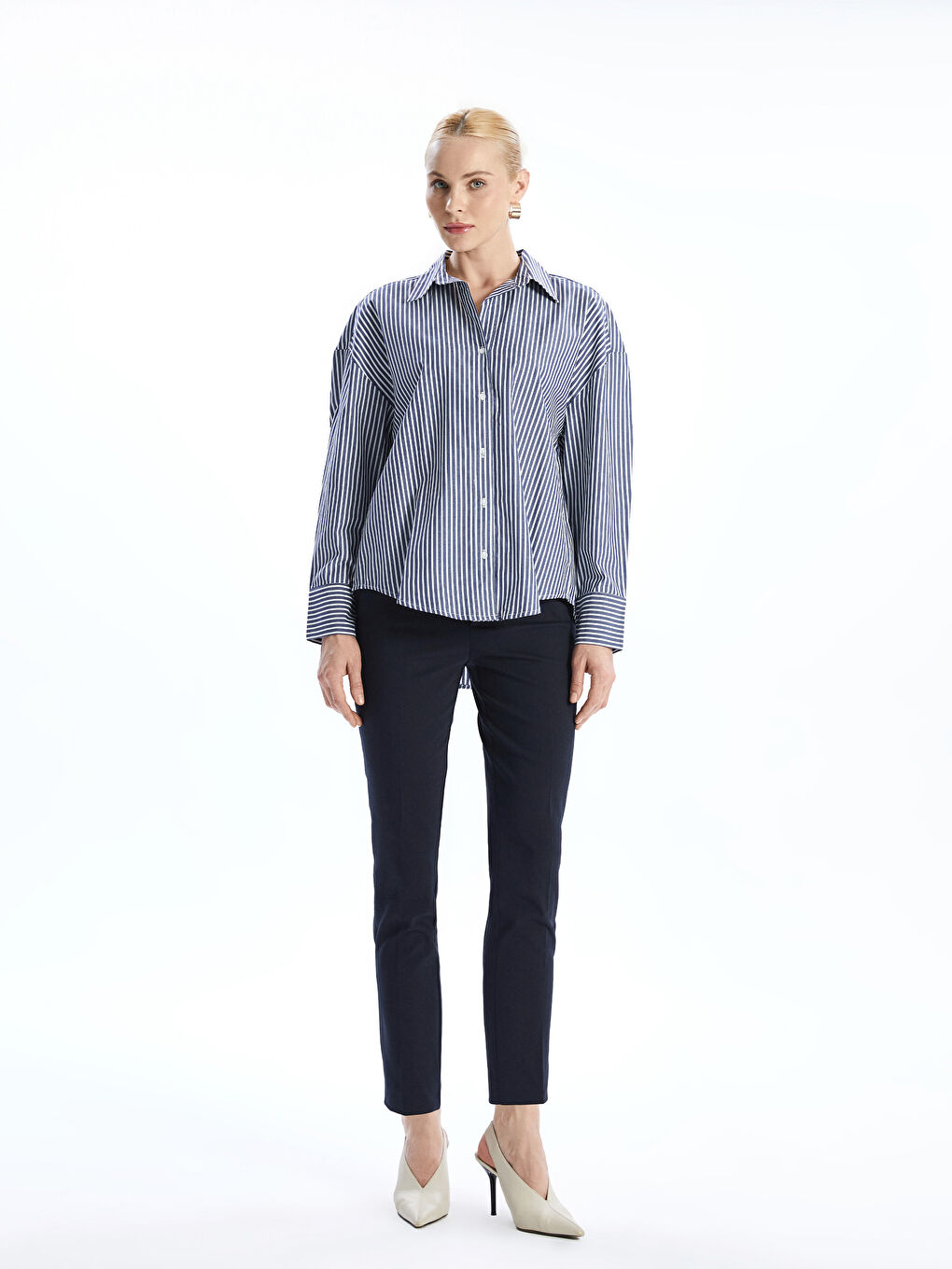 Striped Oversize Poplin Women's Shirt -S57189Z8-LGS
