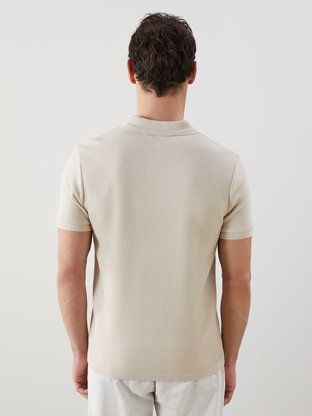 Bej Polo Yaka Kısa Kollu Erkek Tişört-3