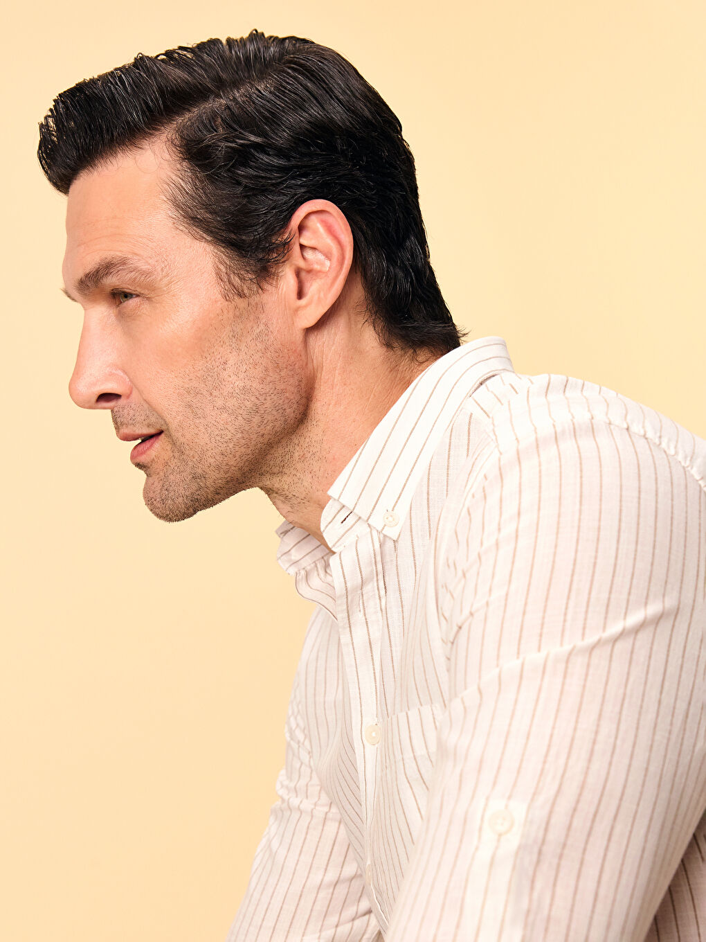 Regular Fit Long Sleeve Striped Linen Blend Men's Shirt -S57196Z8-ELZ