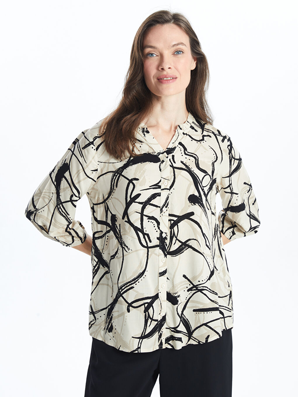 Notch Neck Patterned Women's Blouse -S57200Z8-LQB