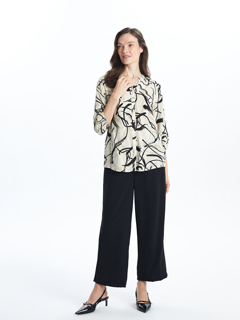 Notch Neck Patterned Women's Blouse -S57200Z8-LQB