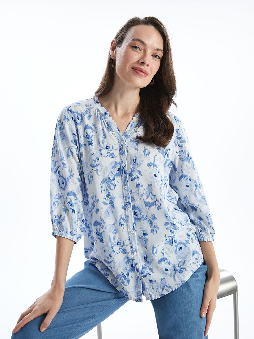 Notch Neck Patterned Women's Blouse -S57200Z8-LQQ