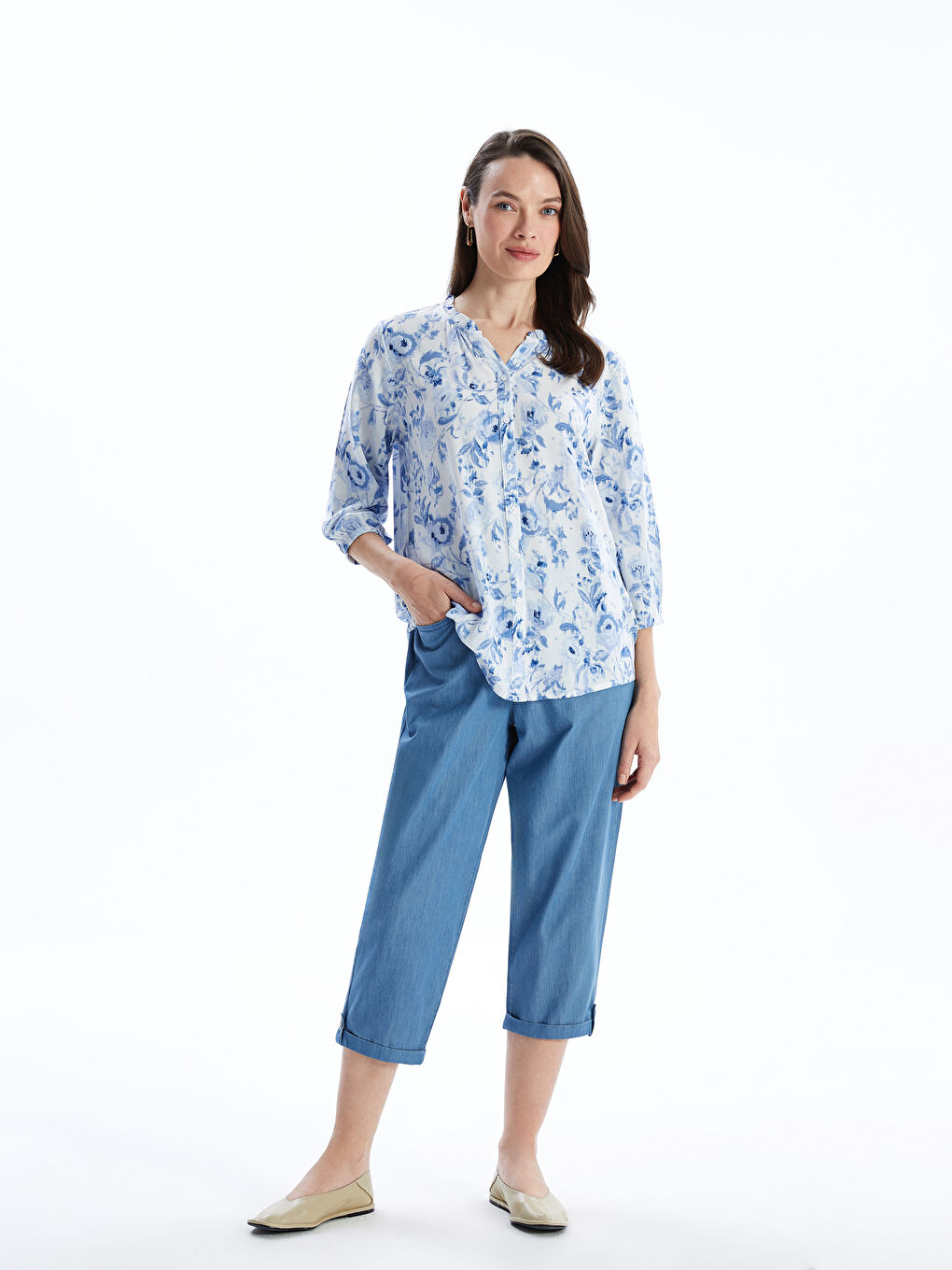 Notch Neck Patterned Women's Blouse -S57200Z8-LQQ