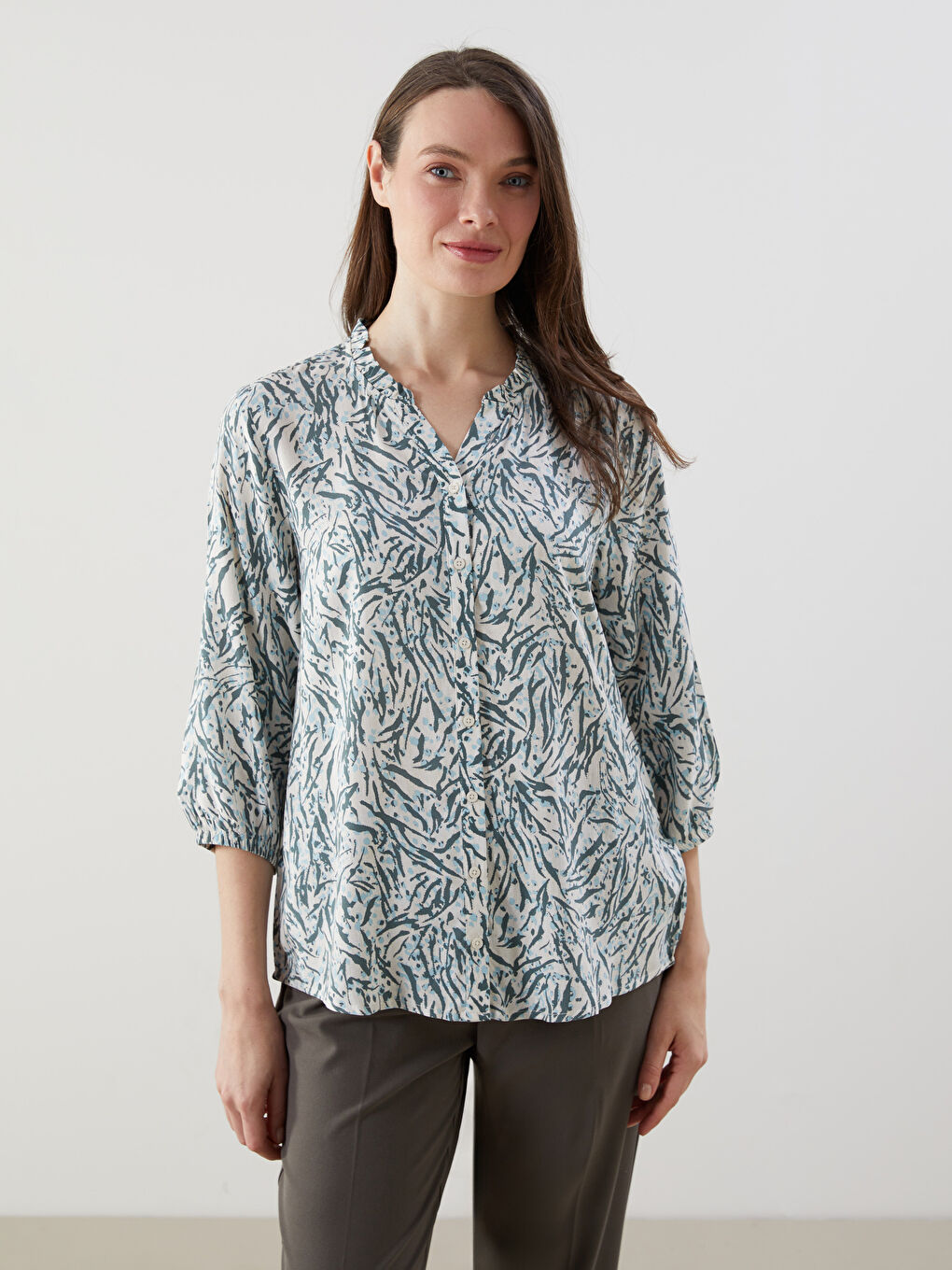 LCW Grace Kerbausschnitt Gemusterte Bluse -S57200Z8-LRK