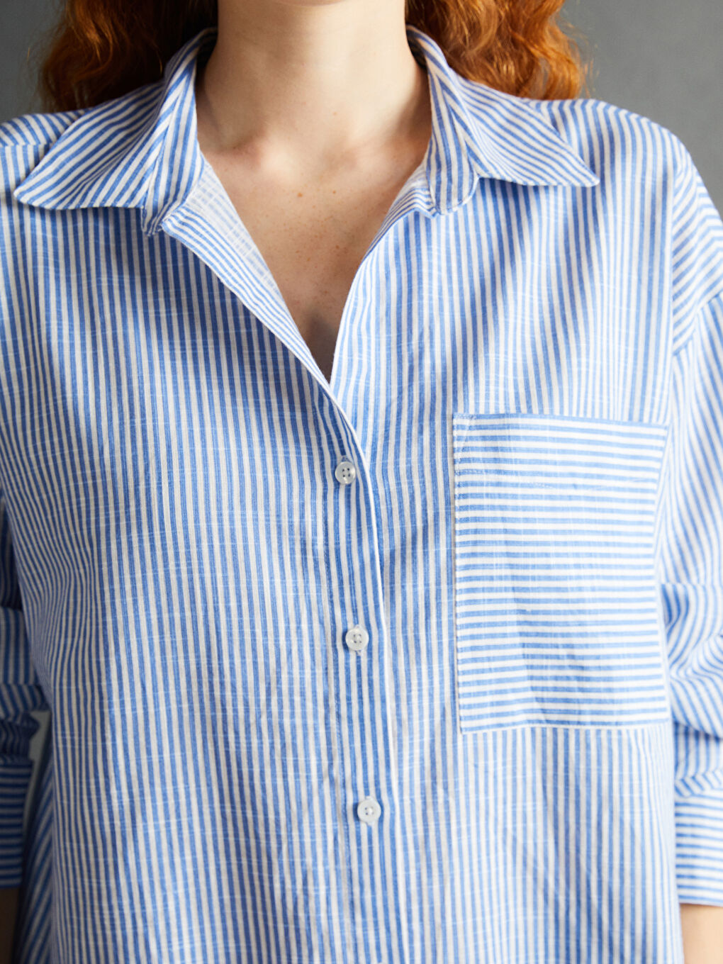 Striped Oversize Linen-Look Women's Shirt -S57207Z8-LEN
