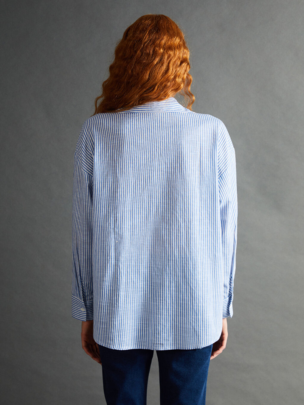 Striped Oversize Linen-Look Women's Shirt -S57207Z8-LEN