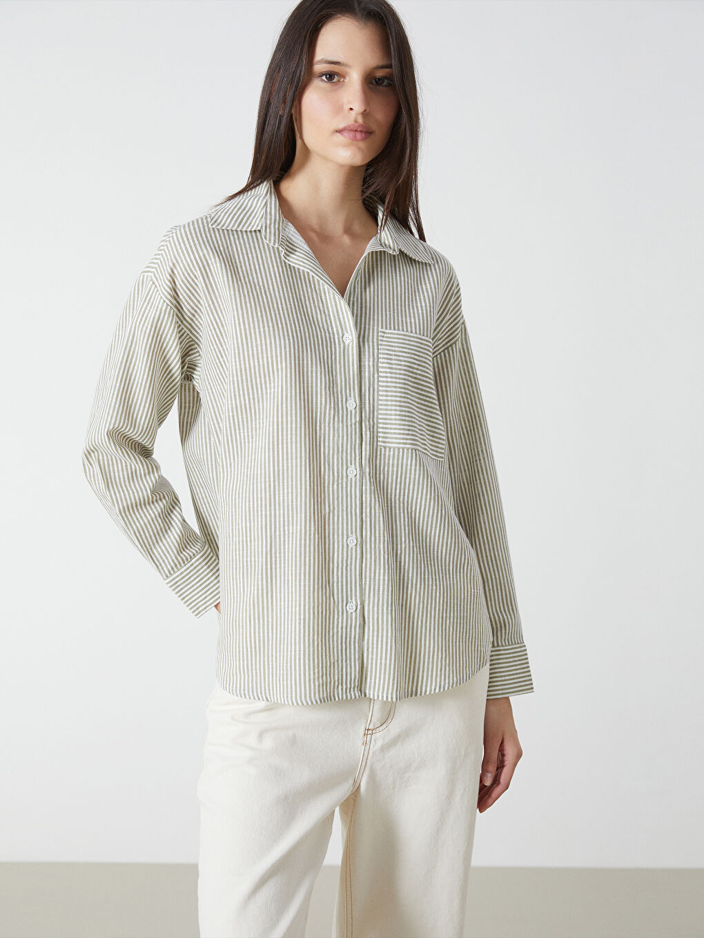 Striped Oversize Linen-Look Women's Shirt -S57207Z8-LFT