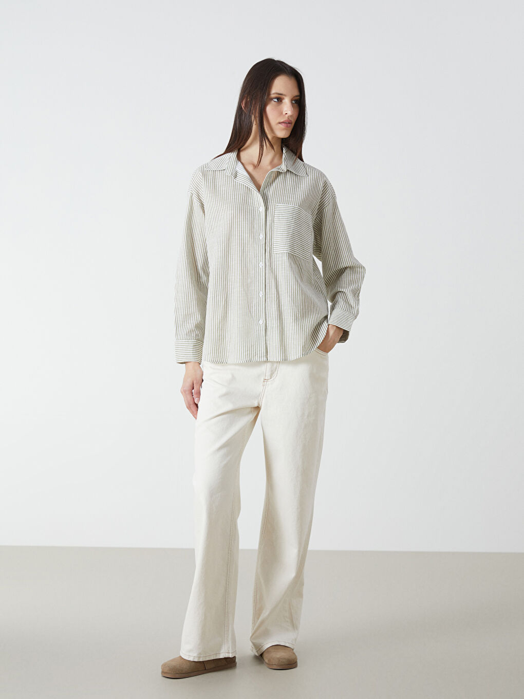 Striped Oversize Linen-Look Women's Shirt -S57207Z8-LFT