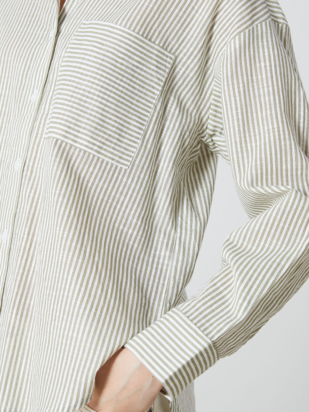 Striped Oversize Linen-Look Women's Shirt -S57207Z8-LFT