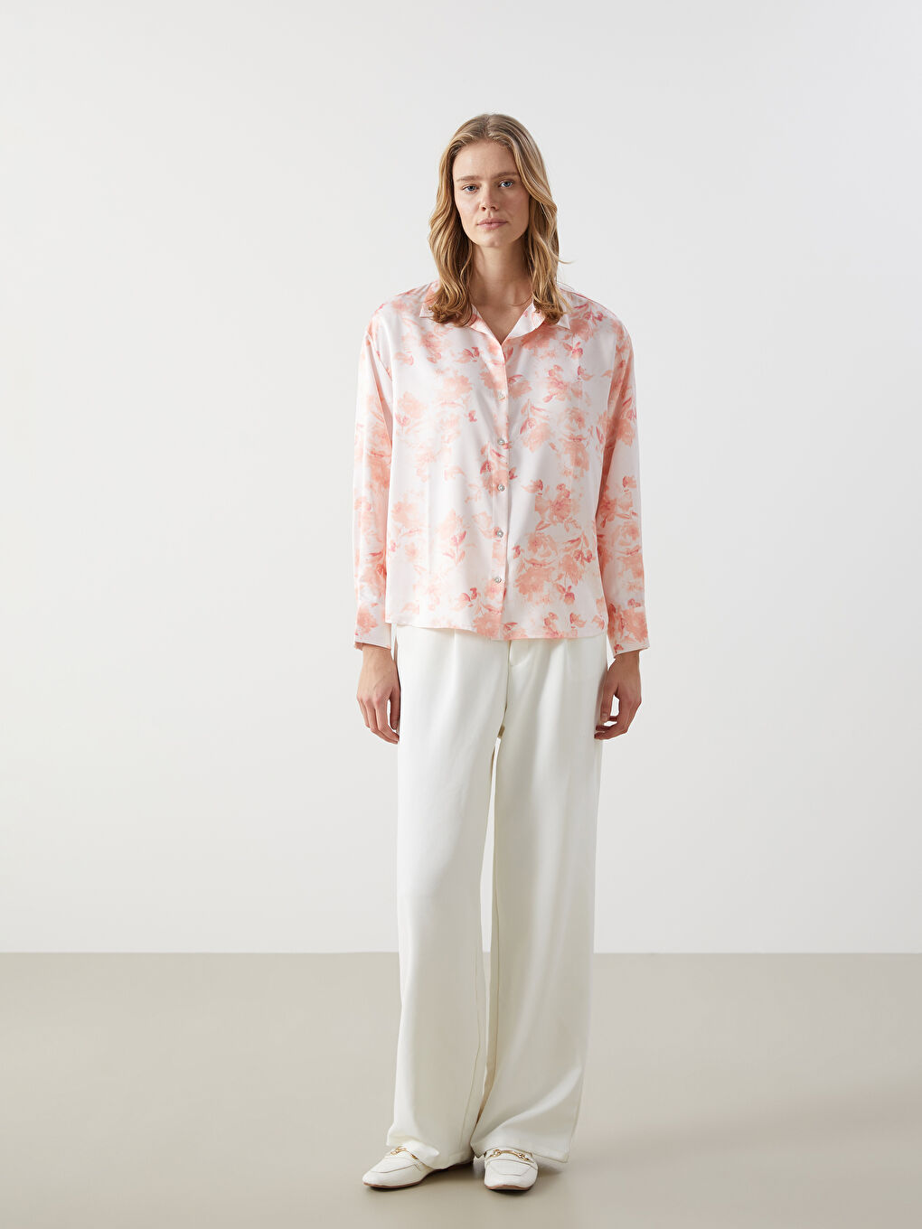 Loose Fit Women's Satin Shirt -S57209Z8-LT4