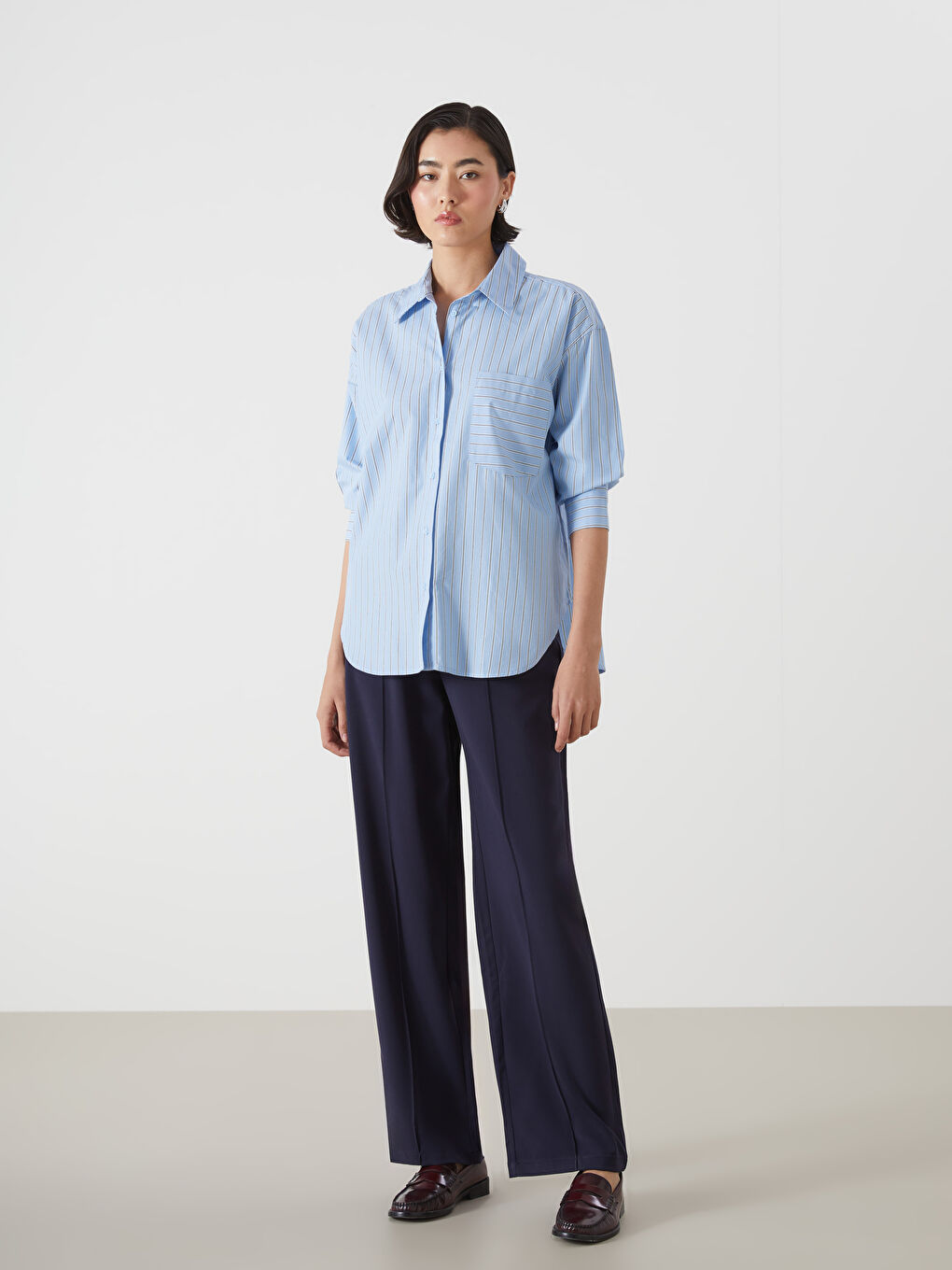Striped Oversize Poplin Women's Shirt -S57218Z8-LEN