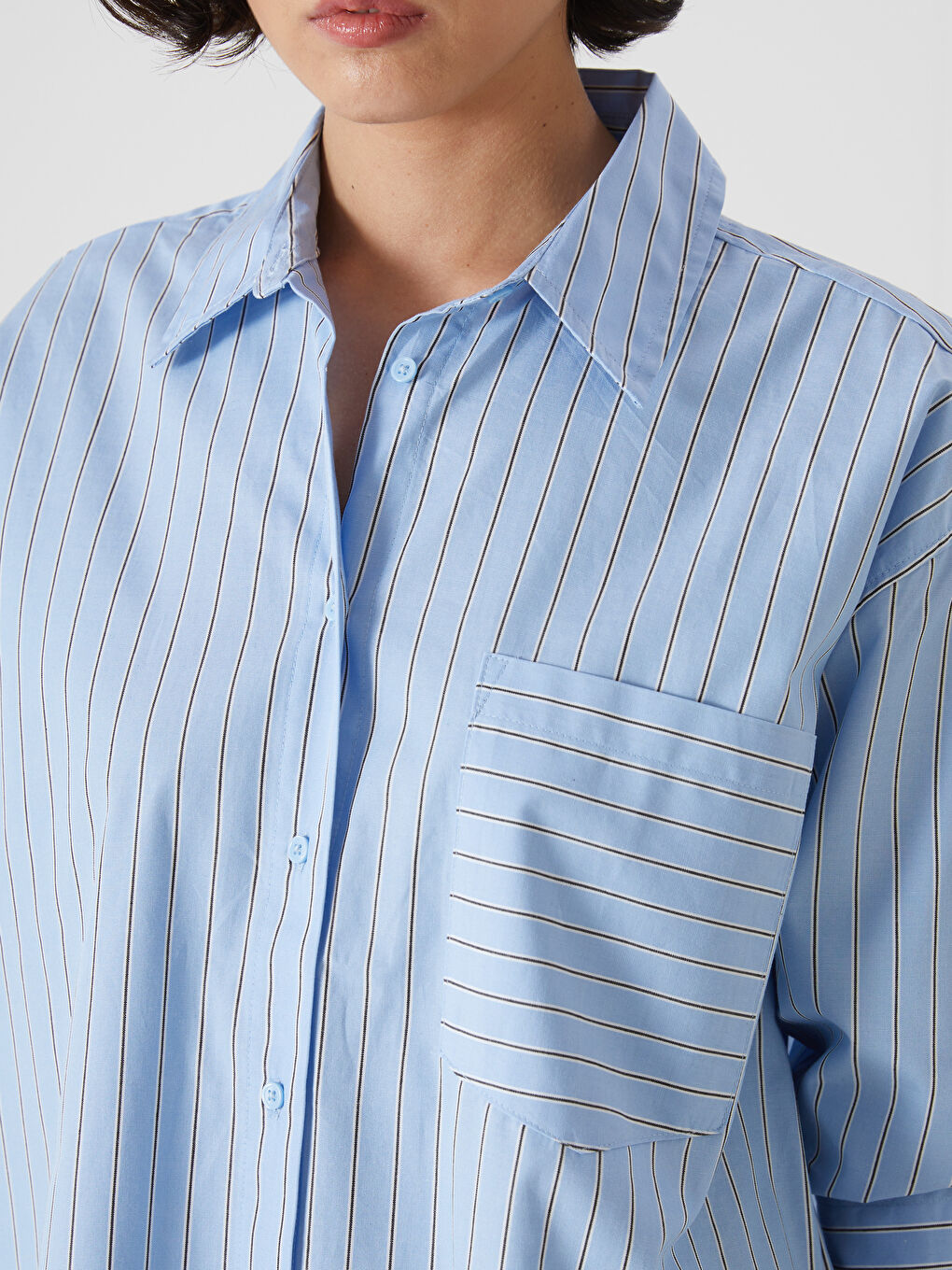 Striped Oversize Poplin Women's Shirt -S57218Z8-LEN
