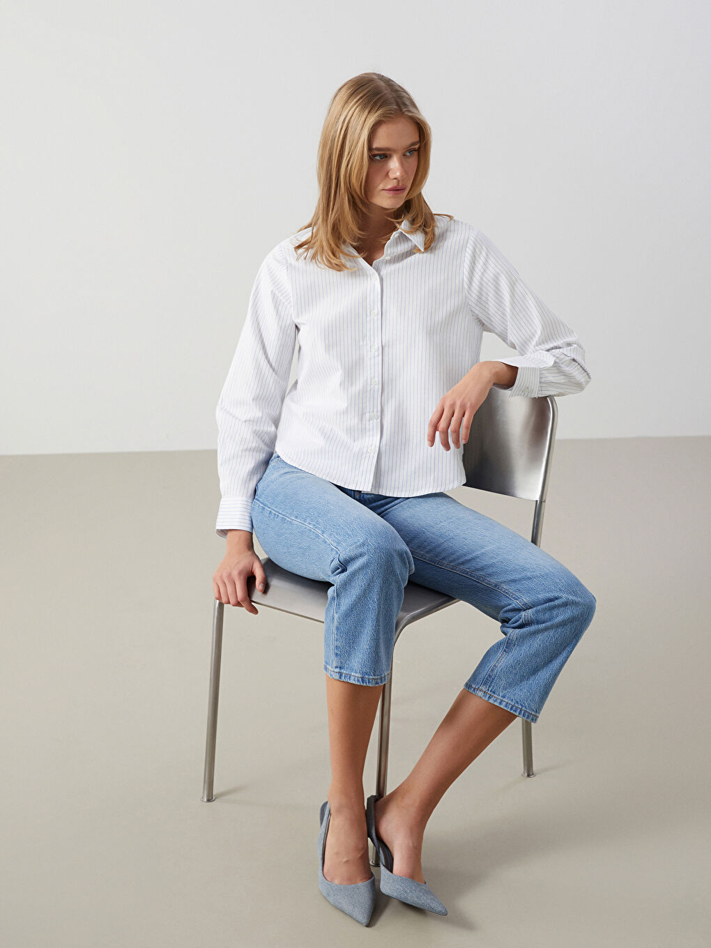 Regular Fit Oxford Women's Shirt -S57224Z8-LEN