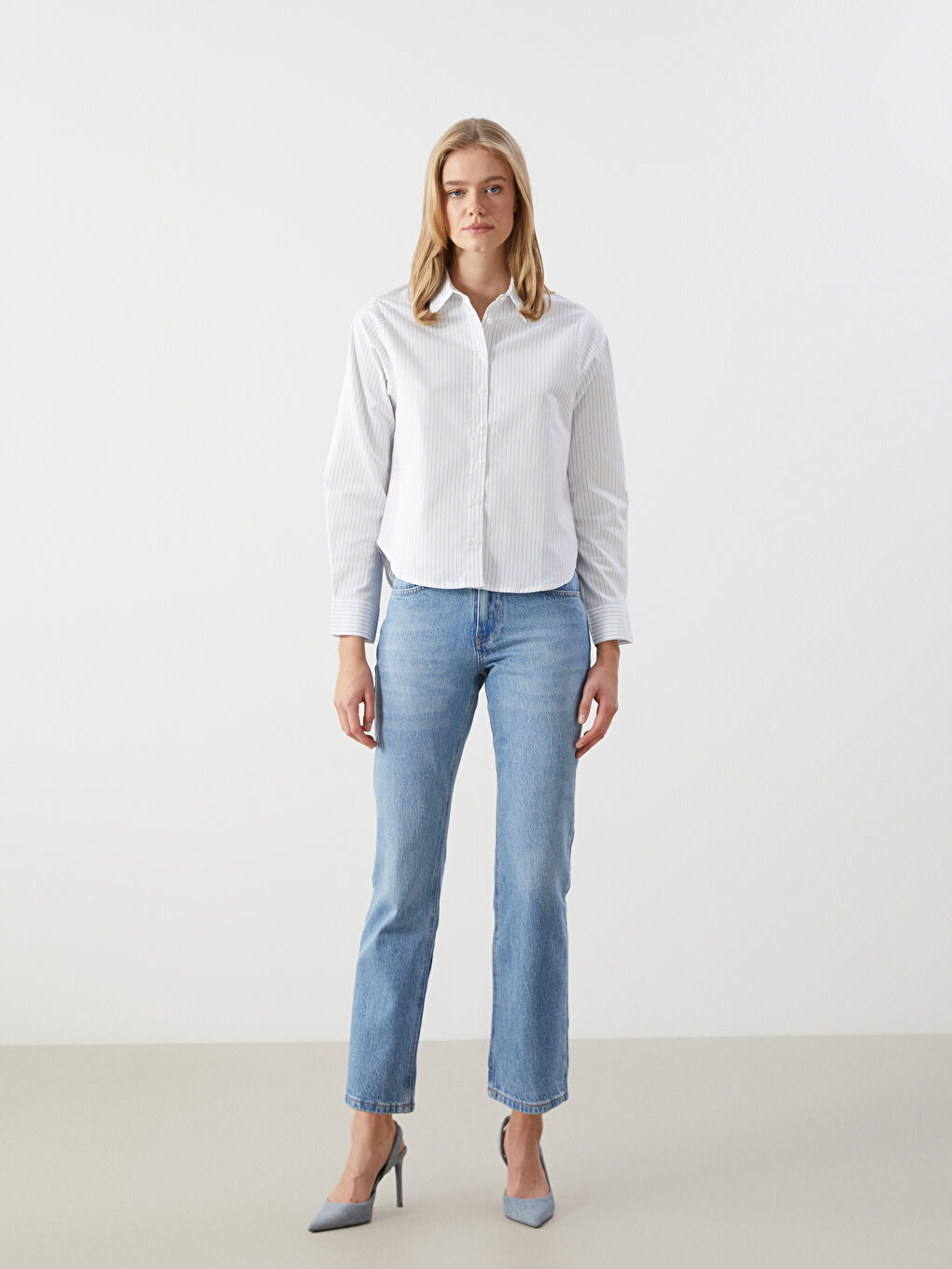 Regular Fit Oxford Women's Shirt -S57224Z8-LEN