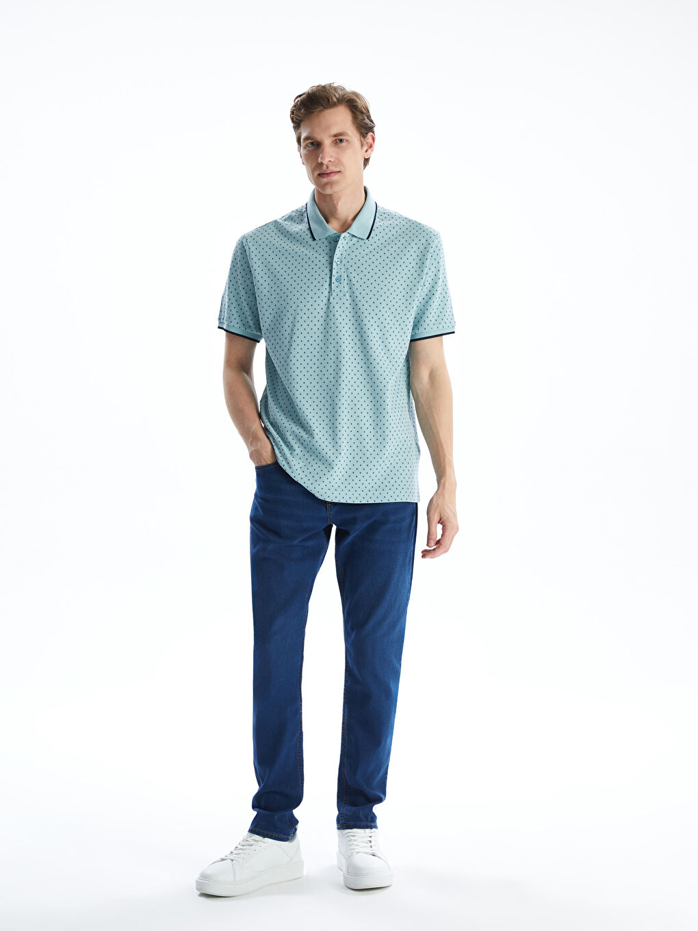 Polo Neck Short Sleeve Patterned Pike Men's T-shirt -S57226Z8-YSV