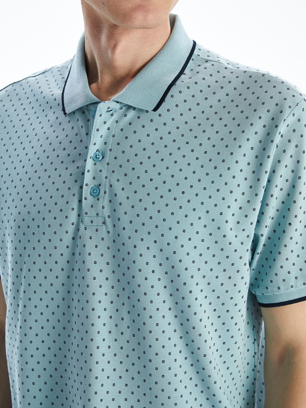 Polo Neck Short Sleeve Patterned Pike Men's T-shirt -S57226Z8-YSV