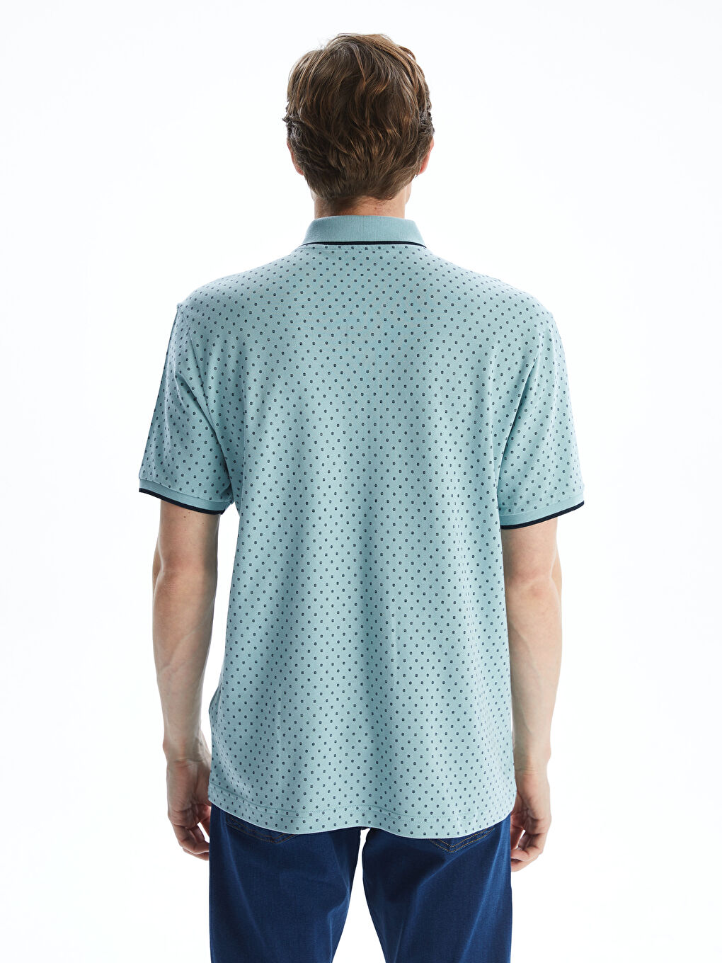 Polo Neck Short Sleeve Patterned Pike Men's T-shirt -S57226Z8-YSV