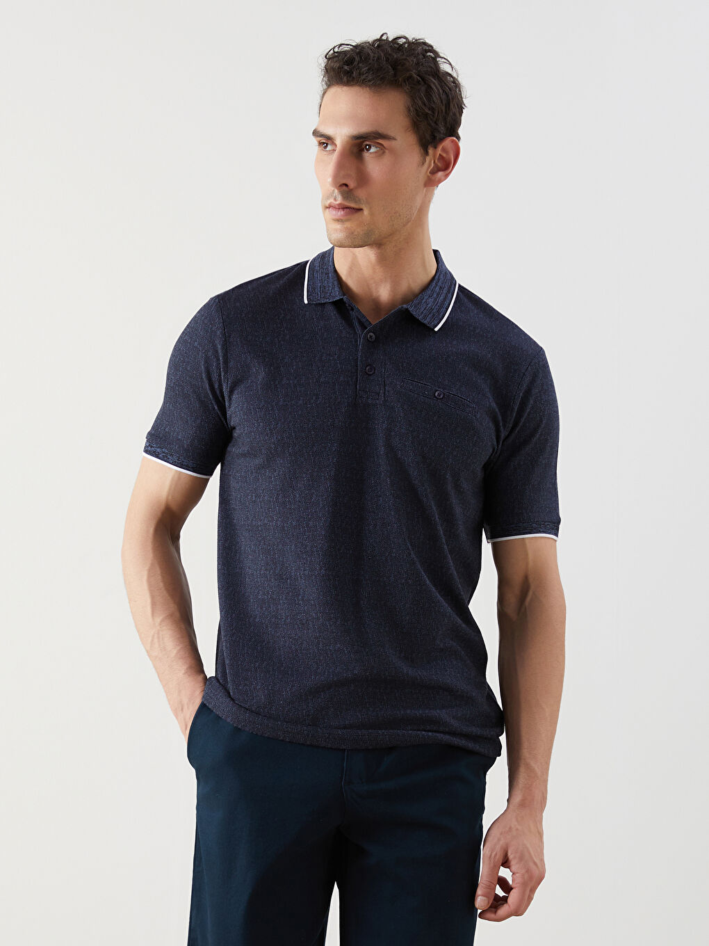Polo Neck Plain Piped Men's T-Shirt -S57227Z8-MLC
