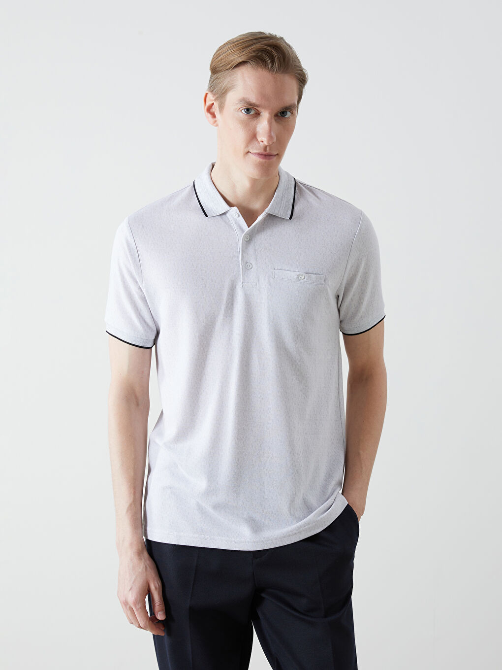 Polo Neck Plain Piped Men's T-Shirt -S57227Z8-MNG