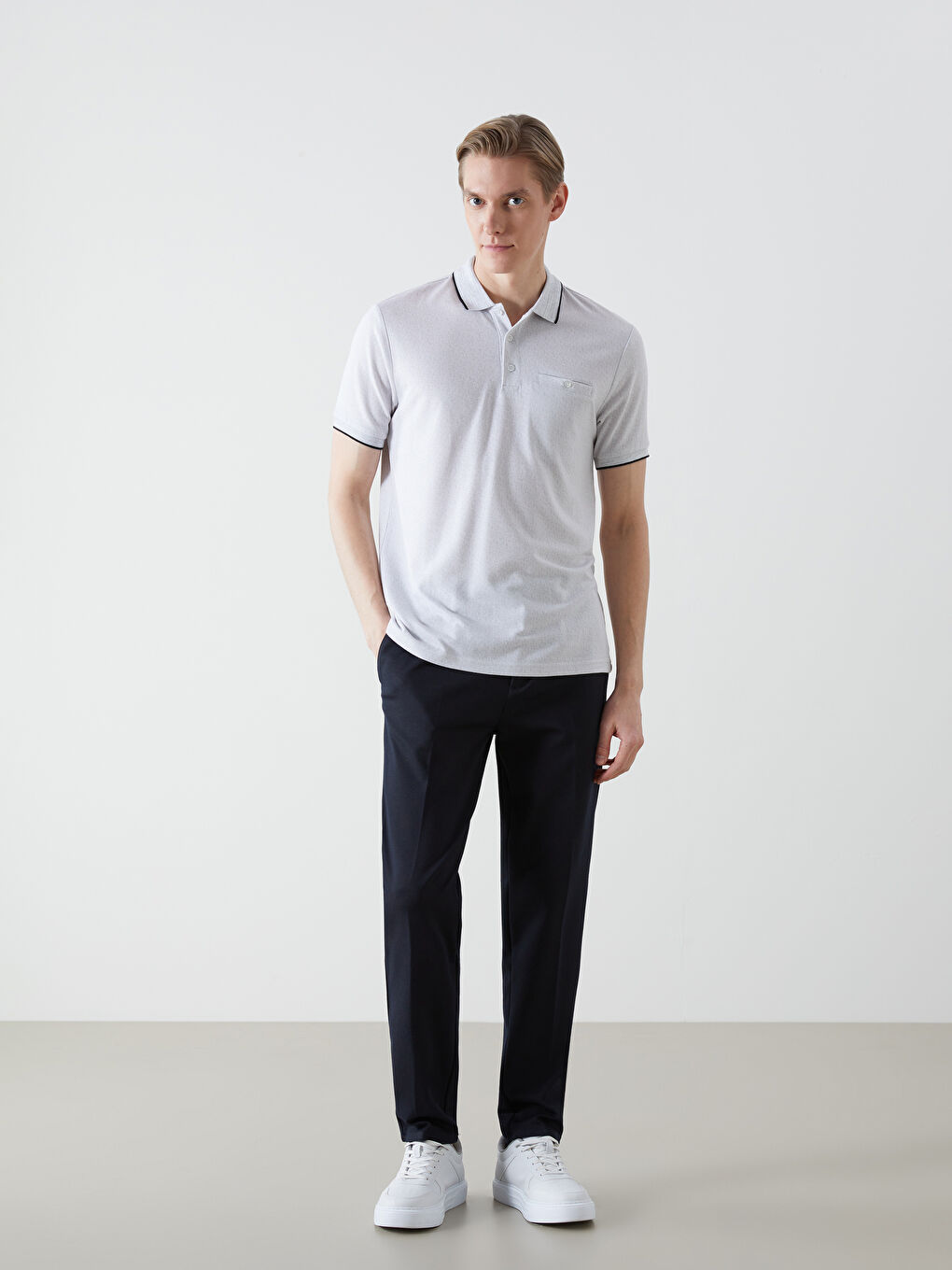 Polo Neck Plain Piped Men's T-Shirt -S57227Z8-MNG