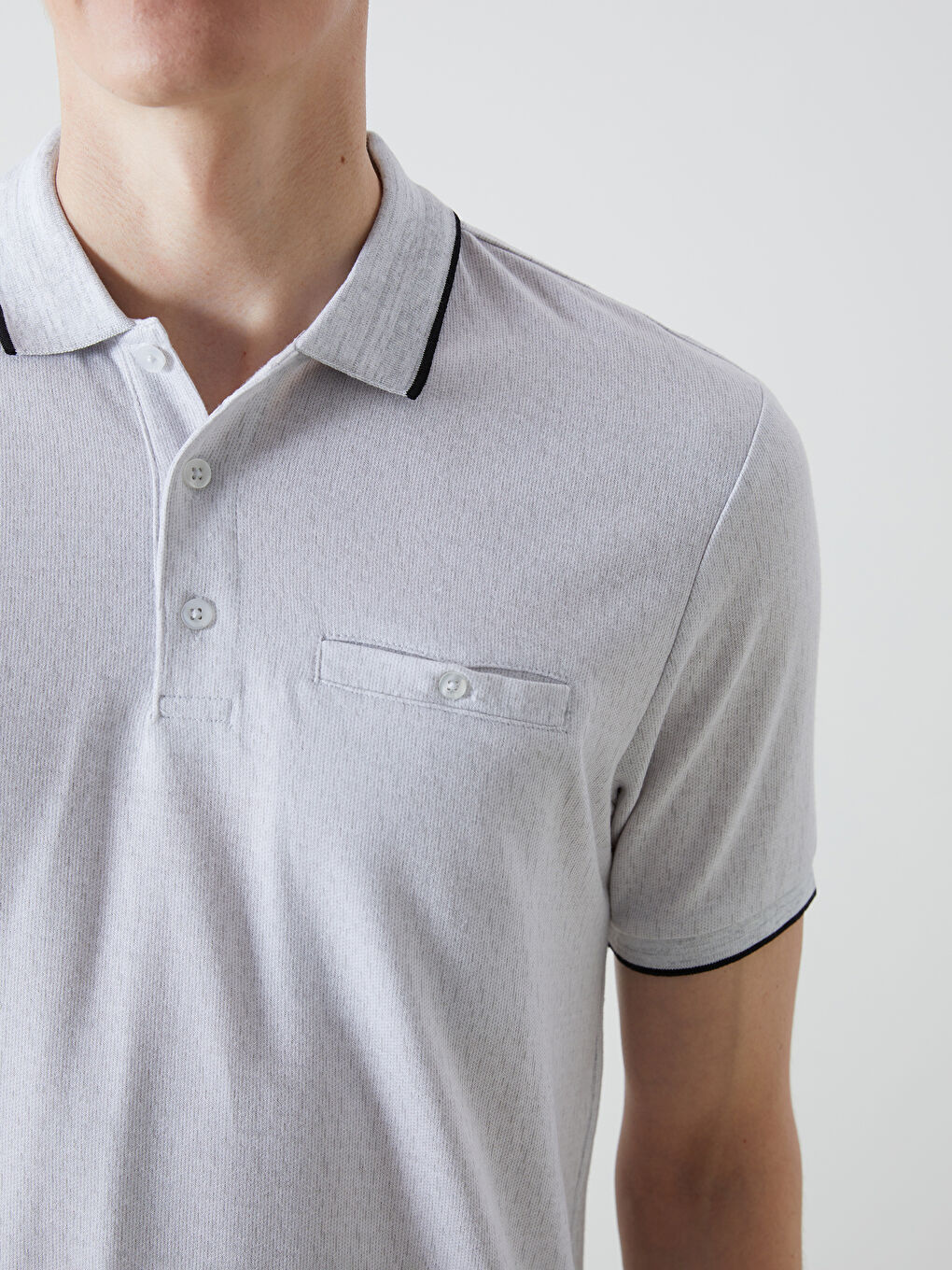 Polo Neck Plain Piped Men's T-Shirt -S57227Z8-MNG