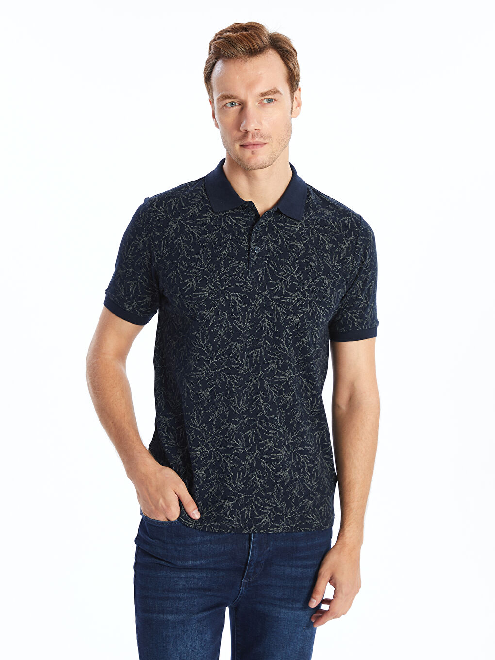 Polo Neck Short Sleeve Patterned Pique Men's T-Shirt -S57228Z8-LSJ