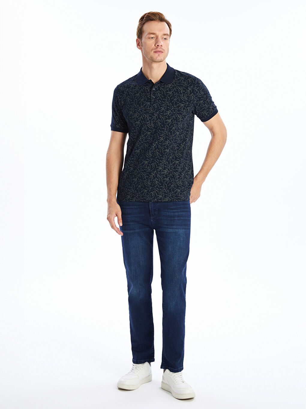 Polo Neck Short Sleeve Patterned Pique Men's T-Shirt -S57228Z8-LSJ