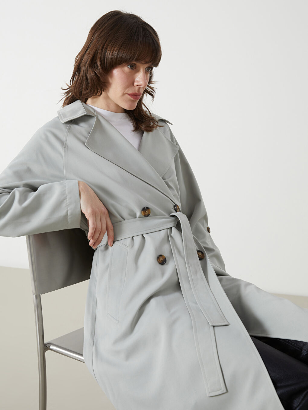Women's Jacket Collar Plain Trench Coat -S57248Z8-GLJ